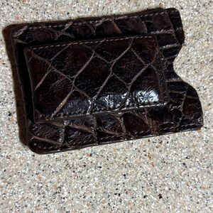 Elegant Handmade Genuine alligator Brown Leather Card Holder/money clip